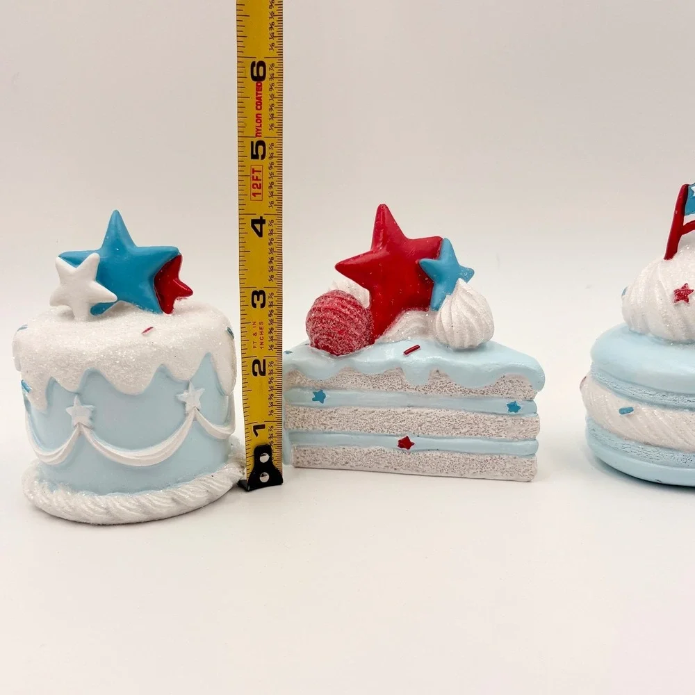 Patriotic Faux Sweets Set 3pc Red White Blue Cake Macaron 4th of July Decor